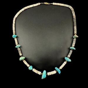 Vintage Native American Turquoise Stone Nugget Heishi Necklace 18"